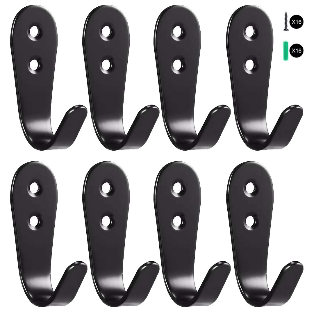 Flyisland Wall Hooks 8 Pcs, Coat Hooks Garage Hook Wall Mounted Hat Hangger Hooks Robe Hook Single Coat Hanger Heavy Duty (8 Pack, Black Round)