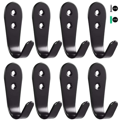 Flyisland Wall Hooks 8 Pcs, Coat Hooks Garage Hook Wall Mounted Hat Hangger Hooks Robe Hook Single Coat Hanger Heavy Duty (8 Pack, Black Round)