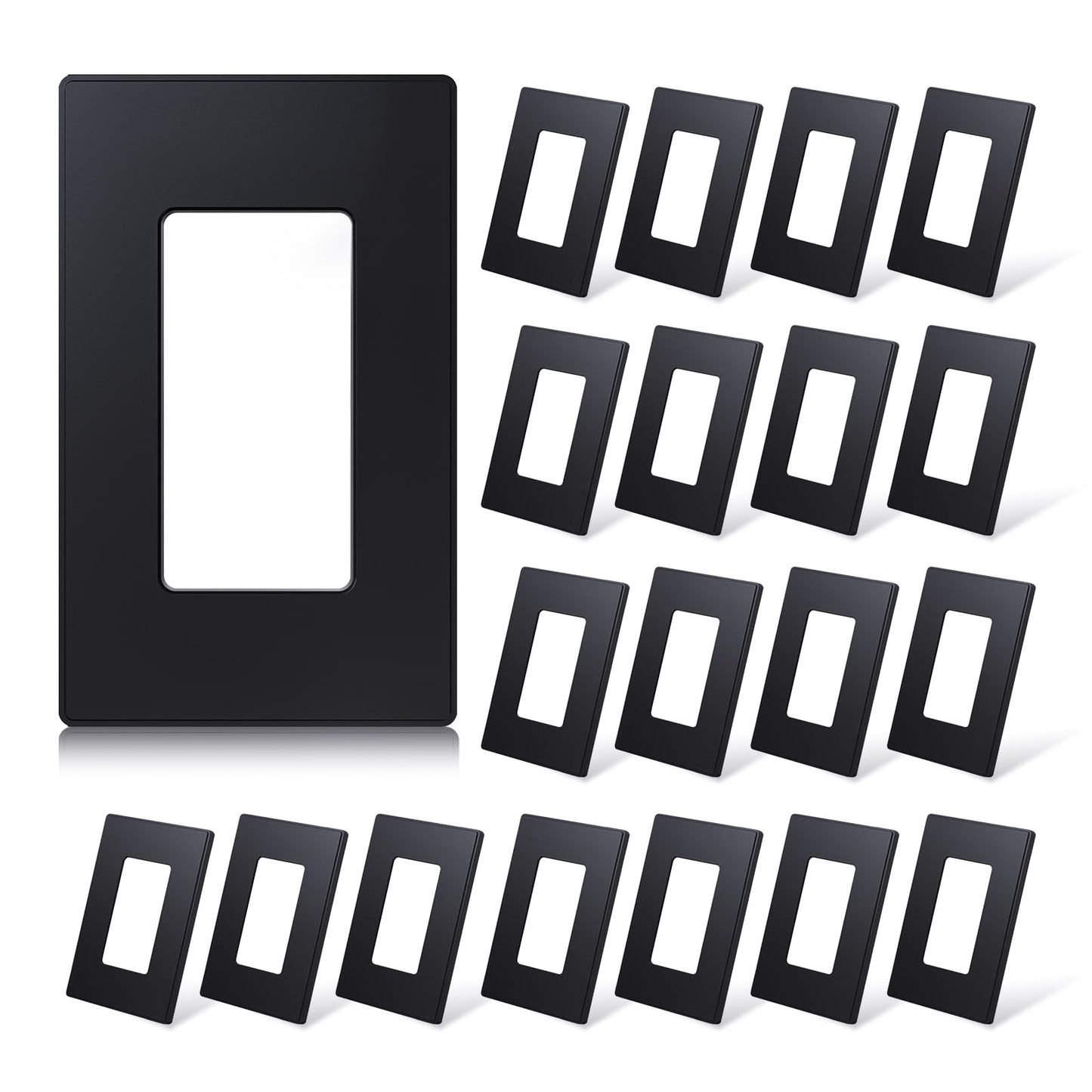 ELEGRP Matte Black 1-Gang Screwless Decorative Wall Plates, Standard Size Unbreakable Thermoplastic Faceplate Cover for Decorator Receptacle Outlet Switch, UL Listed (20 Pack)
