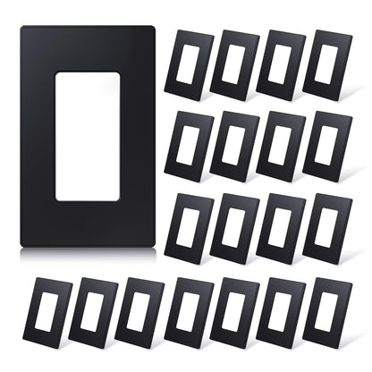 ELEGRP Matte Black 1-Gang Screwless Decorative Wall Plates, Standard Size Unbreakable Thermoplastic Faceplate Cover for Decorator Receptacle Outlet Switch, UL Listed (20 Pack)
