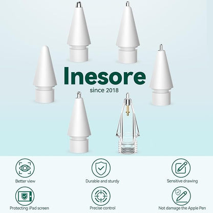 Inesore 6 Styles Replacement Tips for Apple Pencil Pro,Multiple Options Metal Durable Nibs Accessories for Apple Pencil Pro/2nd Generation/1st Gen/USB-C (6 Pack)