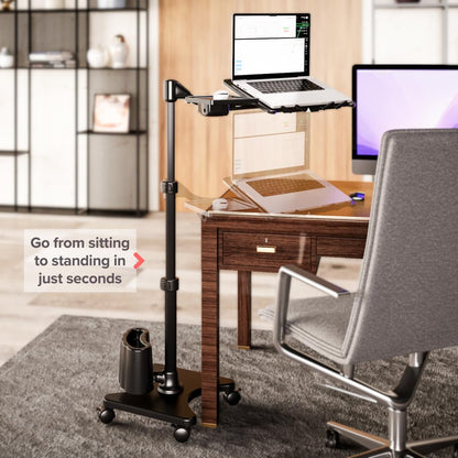 LEVO G2 Deluxe Rolling Laptop Stand with Mouse Tray, Charcoal & Black