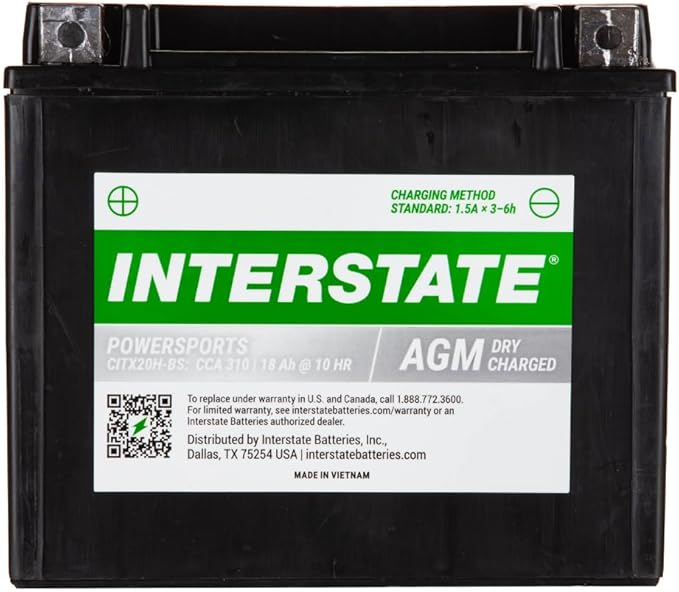 Interstate Batteries YTX20H-BS 12V 18Ah Powersports Battery 310CCA High-Performance AGM Rechargeable Replacement for Arctic Cat, Harley Motorcycles, Bikes, ATVs, Jet Skis, Snowmobiles (CITX20H-BS)