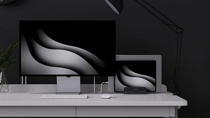Dual Aluminum Vertical Laptop Stand Organizer, Sturdy Notebook Computer Holder Stand Compatible with New Liquid Retina XDR Apple MacBook Air/Pro, Mac mini and iPad Pro - Black