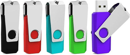 Aiibe 32GB Flash Drive 3.0 5 Pack USB 3.0 Flash Drive 32 GB Thumb Drive Swivel USB Memory Stick USB Drives 3.0 (32G, 5 Mixed Colors: Black Red Cyan Green Purple)