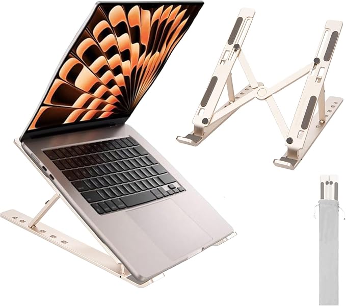 weourwe Ergonomic and Foldable Laptop Stand for Desk, Adjustable Riser, Fits All Laptops and Notebooks up to 17,Ultra-Thin,Ventilated Cooling,ABS+Silicone,Starlight.