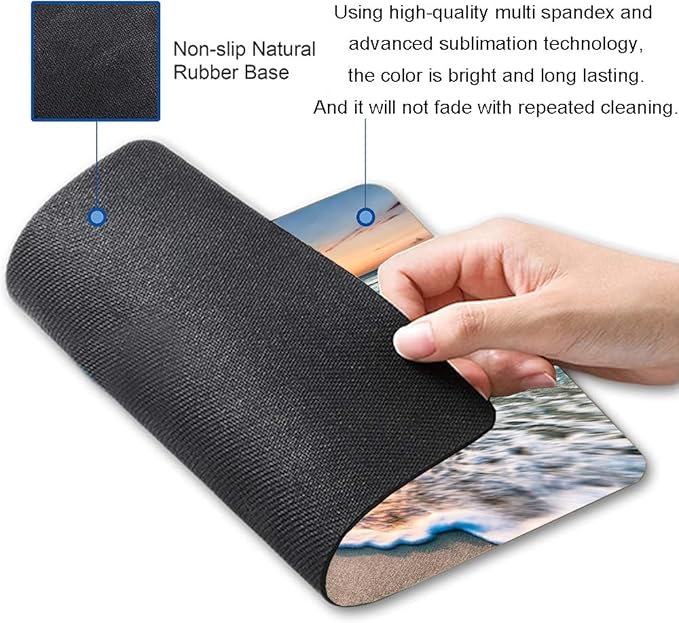 Mouse Pad, Beach Mouse Mat, Square Waterproof Non-Slip Rubber Base Computer MousePads for Desk Office Laptop