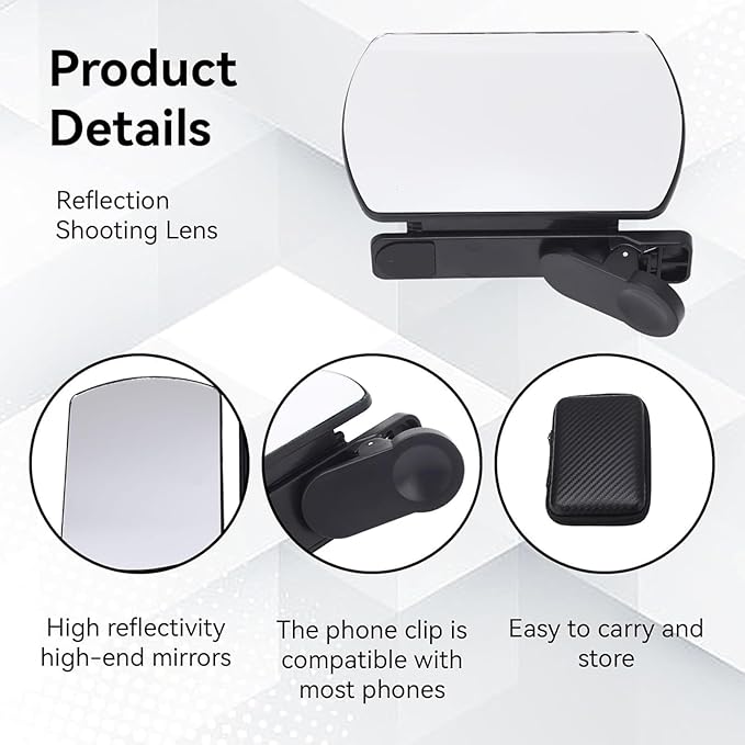 Mirror Effect Lens - Capture Stunning Reflections Instantly, Smartphone Camera Mirror Reflection Clip Kit, Mirror for Phone to Use Back Camera (White*2pcs)
