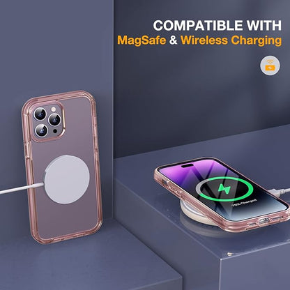 Miracase Glass Series Designed for iPhone 14 Pro Case 6.1 Inch, Upgrade Full-Body Bumper Case with Built-in 9H Tempered Glass Screen Protector, with Camera Lens Protector, Clear Pink