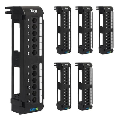 ICC CAT6 Patch Panel, UL Listed & PoE++ Rated Gigabit Applications, Wall Mount 12 Port Network Patch Panel with Rear 110 IDC Terminal Blocks and 89D Wall Mount Bracket, Black, 6-Pack
