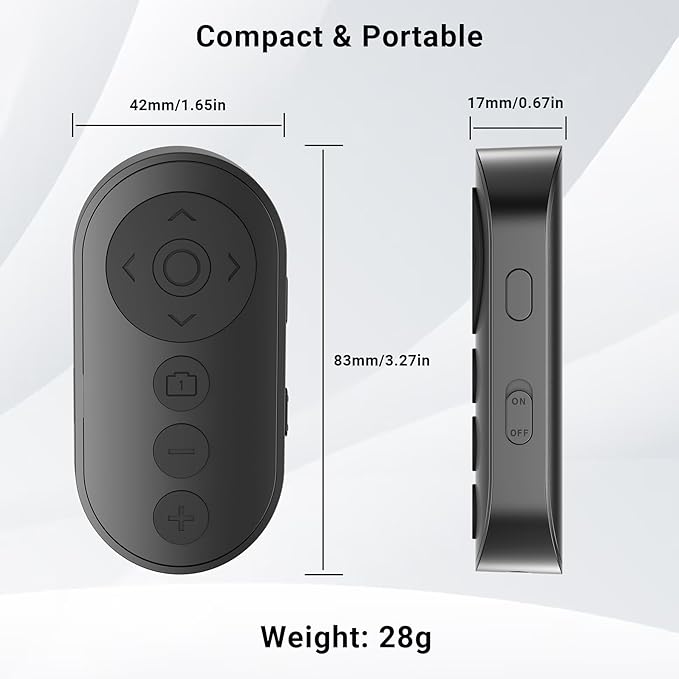 Wireless Camera Remote Control with Zoom for iPhone & Android, Versatile Shutter with Front/Rear Camera Switch for Photo & Video, Smartphone Remote Clicker for TikTok