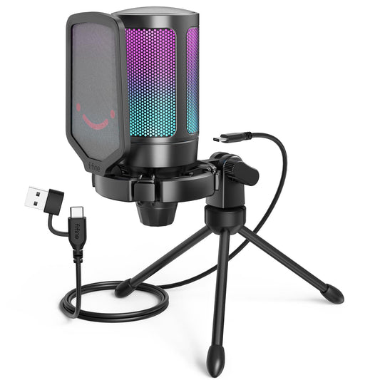 FIFINE AmpliGame A6VW Condenser USB Desktop Microphone for Gaming PC/PS5