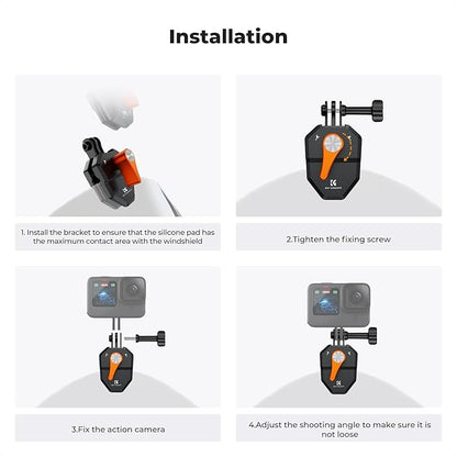 K&F Concept Motorcycle Windshield Clip Mount for GoPro Hero 13/12/11/10/9 Black, Aluminum Alloy Camera Clamp with 1/4” Adapter for DJI Osmo Action 3/4/5 Pro Insta360 X5/X4, Action Camera Accessories