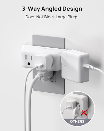 TROND Outlet Extender Surge Protector - Multi Plug Wall Outlet with 4 Grounded Sockets, 3 Way Angled Plug Adapter, 900J, Electrical Wall Splitter for Home Office Travel Dorm Room, White