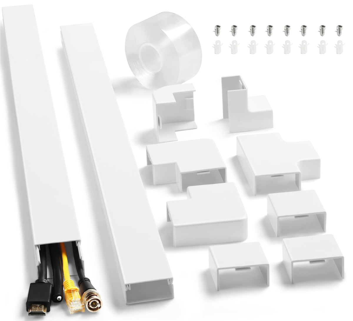 126in Cord Hider Kit, ZhiYo Wire Hiders for TV on Wall, Paintable Cable Management Kit, Wire Cover for Wall Mount TV, White Cable Raceway, Cord Cover Wire Management Kit, 8 x L15.7in W1.18in H0.67in