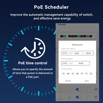 Poe Switch, 5 Port Gigabit PoE+ Switch, Easy Managed Gigabit Ethernet Switch, 4 Poe Ports @52W, 1 Uplink Ports, 1 SFP Slot, APP Smart Managed, Overload Protection w/ Port