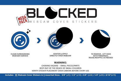 BLOCKED Stackable Webcam/Camera Vinyl Covers | 95 Low-Tack Restickable Webcam Stickers | 5-Sizes | Black 95-Pack (Ultra Glossy)