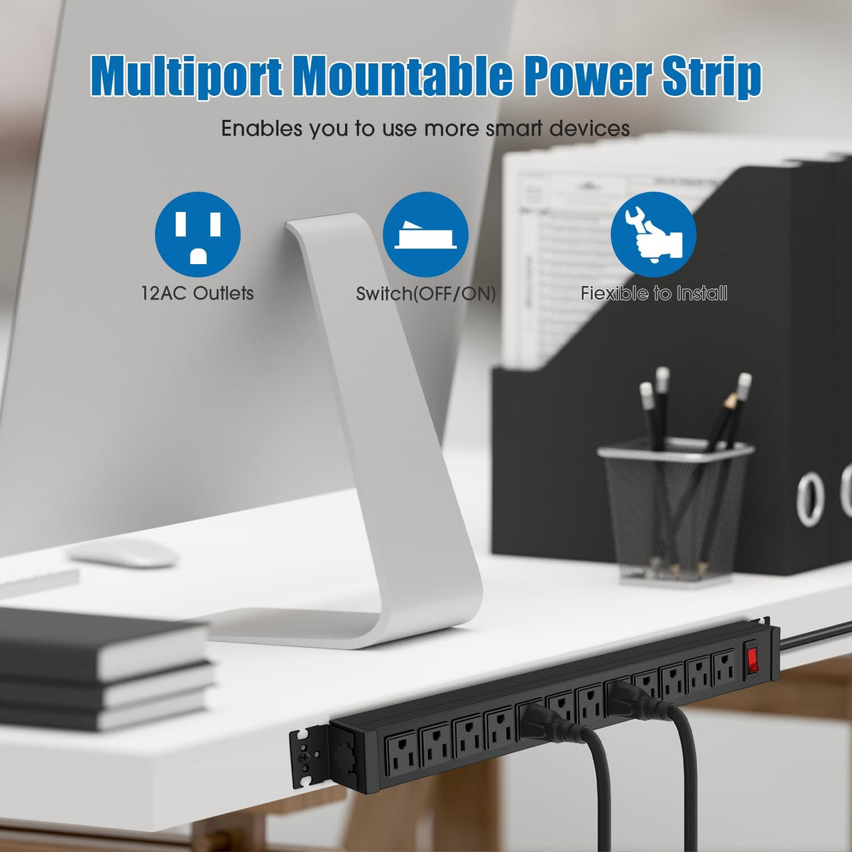 HHSOET Rotating 12 Outlet Surge Protector Power Strip, 1200J, 3FT, Black, 1