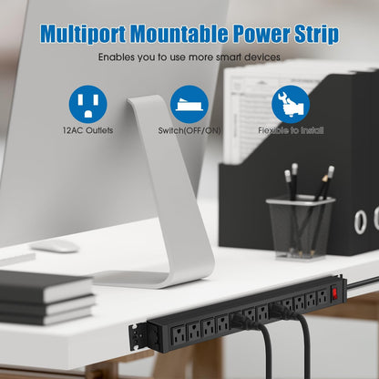 HHSOET Rotating 12 Outlet Surge Protector Power Strip, 1200J, 3FT, Black, 1