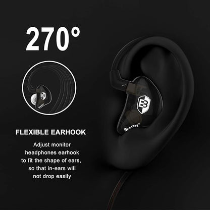 BASN Bsinger PRO in-Ear Monitors Hybrid Dynamic Dual Drivers Two Detachable MMCX Cables Musicians in-Ear Earbuds Headphones (Black)