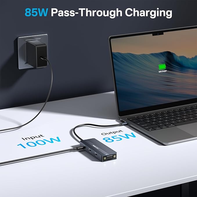 ACASIS USB C Docking Station Dual Monitors,8-in-1 Laptop Docking Station with Dual HDMI +VGA +2 * 5G USB-A/C+3.5MM Audio+PD100W, USB C HUB multiport Adapter for Dell/HP/Lenovo ThinkPad（Gray）