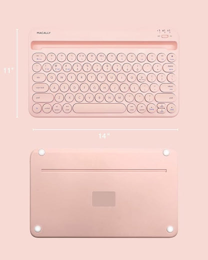 Macally Bluetooth Keyboard for Tablet | Wireless Keyboard for iPad mini/Air/Mini, iPhone (Multi-Device, Built-in Stand, Rechargeable) Easy to Use and Cute Portable