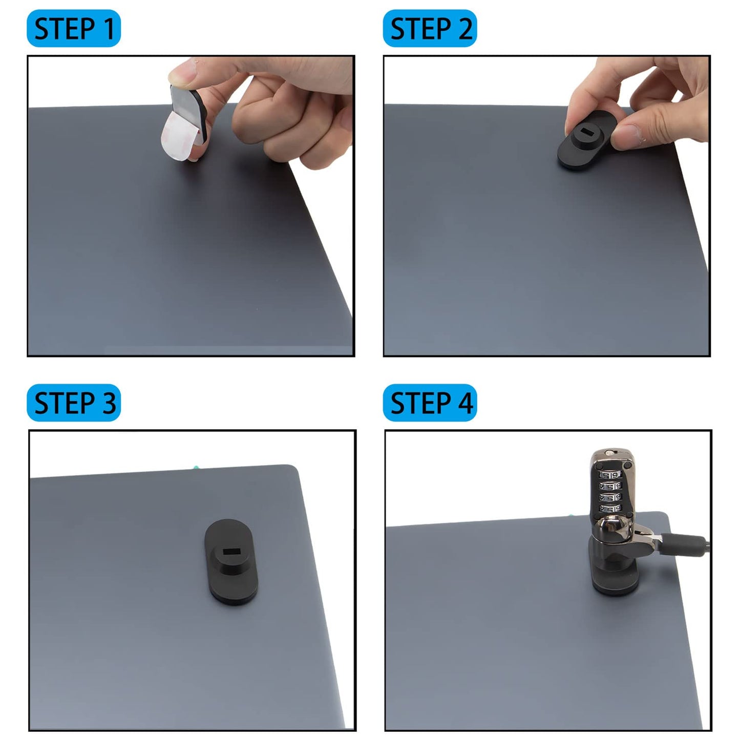 Zolunu 5Pack Anti Theft Self-Adhesive Security Plate with Slot for Cables to Lock Down Laptops, Mac Book, Tablets, iPad, or Other Computer (Black)