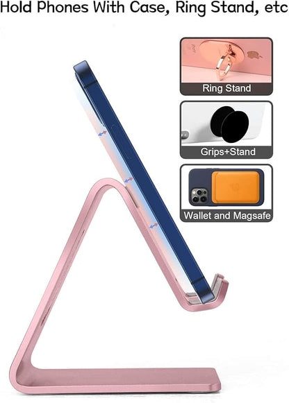 Desk Cell Phone Stand, Phone Holder, Desktop Phone Cradle Dock for iPhone 14 13 12 pro 11 X Xs max 8 7 6 6s Plus SE 5 5S Samsung All Smart Phones,Pink