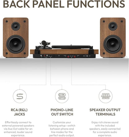 SoulBox S1 Vinyl Record Player with Stereo Speakers, Turntable with Built-in Preamp, S-Shaped Tonearm, 33/45 RPM - Walnut