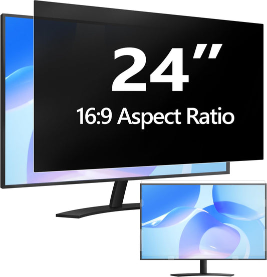 Easges [2 Pack] 24 Inch Computer Privacy Screen Filter for 16:9 Aspect Ratio, Eye Protection, Anti-Glare, Anti-Blue Light Computer Monitor Privacy Filter, Removable Anti-Scratch 24in Protector Film