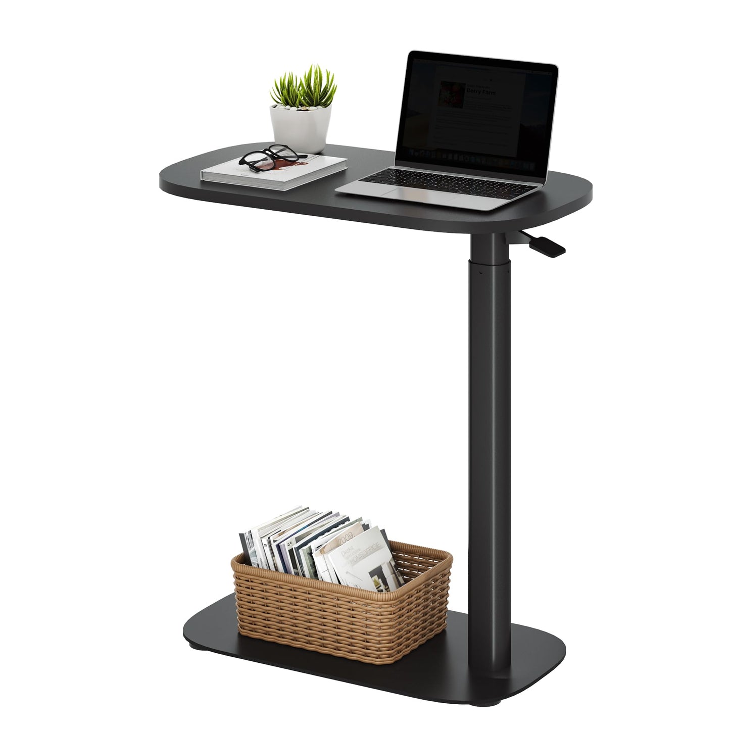 SANODESK 24''Pneumatic Adjustable Overbed Bedside Table with Hidden Casters