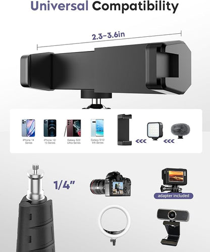 Aureday Phone Tripod, 92" Cell Phone Stand with 15" Gooseneck, Remote and Phone Holder, Overhead & Selfie Stick for Recording/Watching/Vlog, Compatible with iPhone Android