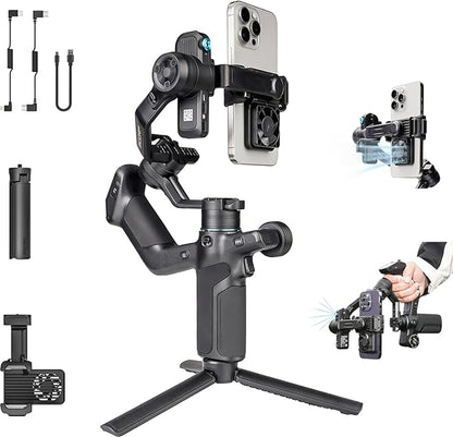 FeiyuTech SCORP Mini 3 Gimbal Stabilizer for Smartphone, Built-in AI Tracking Module & Cooling Fan, 2KG Payload 3-Axis Phone Gimbal with Integrated Grip Design, Gimbal Stabilizer for iPhone & Android