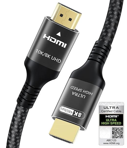 Certified 10K 8K HDMI 2.1 Cable 6.6 FT, 48Gbps Ultra High Speed HDMI Cable with Ethernet 4K 240Hz 165Hz 144Hz 120Hz 8K60Hz eARC HDCP2.3 HDR10+ PC Laptop TV Monitor Projector