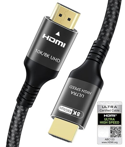 Certified 10K 8K HDMI 2.1 Cable 13 FT, 48Gbps Ultra High Speed HDMI Cable with Ethernet 4K 240Hz 165Hz 144Hz 120Hz 8K60Hz eARC HDCP2.3 HDR10+ PC Laptop TV Monitor Projector