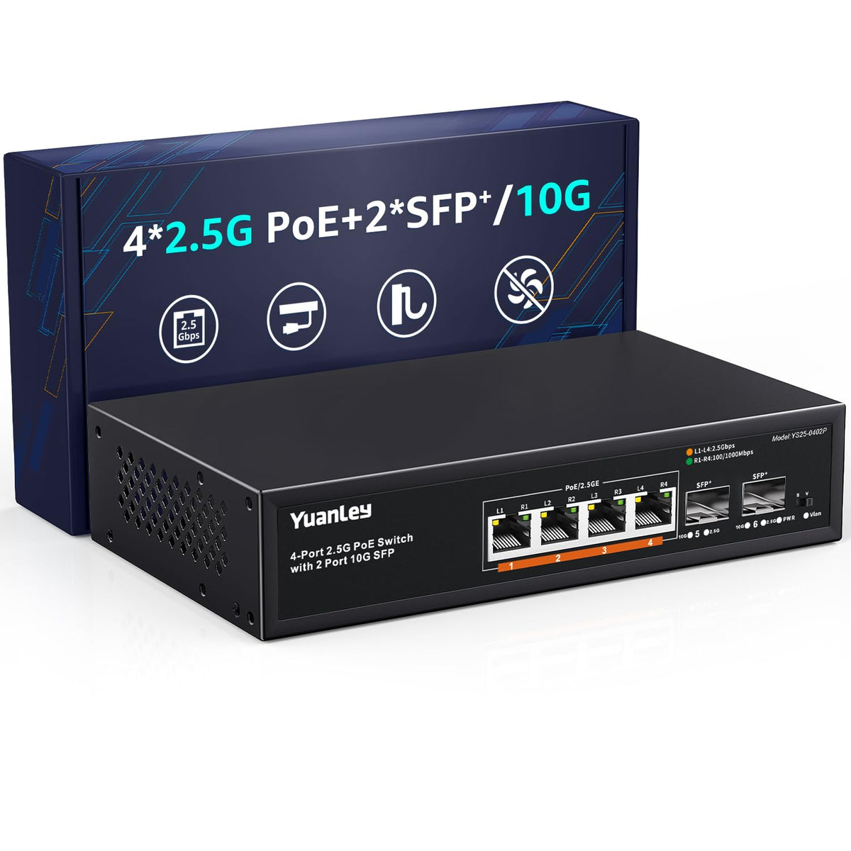 YuanLey 18 Port 2.5G PoE Switch Unmanaged, 16 x 2.5G Base-T PoE Ports, 2 x 10G SFP+, IEEE802.3af/at, 250W, Compatible with 100/1000/2500Mbps, Metal Case, Desktop/Rack Mount 2.5Gbe Network Switch