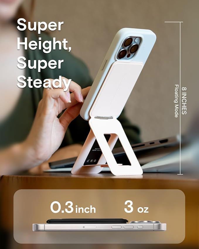 MOFT Phone Stand, Magnetic Phone Tripod Stand Stain-Resistant MOVAS Leather & Angle Adjustment & Strong Magnets Tripod for iPhone 16/15/14/13/12 (Included Metal Ring)-Sapphire