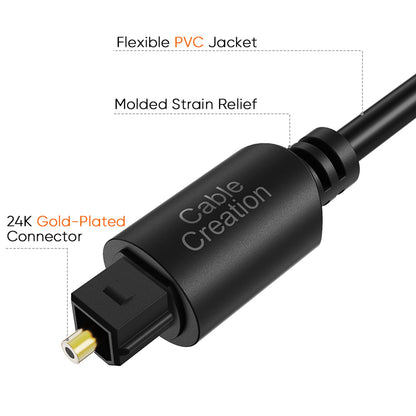 CableCreation Digital Optical Audio Toslink Cable 50FT, Fiber Optic, S/PDIF