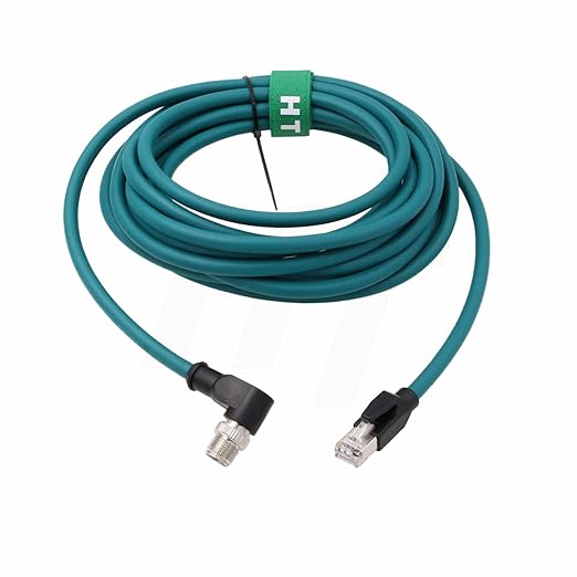 HangTon M12 GigE Ethernet 8 Pin X-Code RJ45 Cable CAT7e for Cognex Basler Baumer Sick Keyence Datalogic Microscan Vision Camera Sensor Reader, Right Angle 90-Degree (20m)