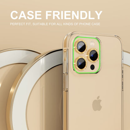 Choiche Compatible for iPhone 14 Pro/iPhone 14 Pro Max Camera Lens Protector Bling, 9H Tempered Glass Camera Cover Screen Protector Metal Ring Decoration Accessories (Glitter-Gold)
