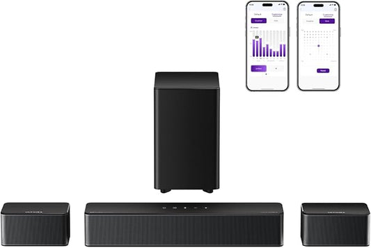 ULTIMEA 5.1 Sound Bar, 410W Dolby Atmos Surround Sound System for TV, 3D Sound Bars for Smart TV w/Subwoofer, Adjustable Surround & Bass, Home Audio w/APP Control, Poseidon D60