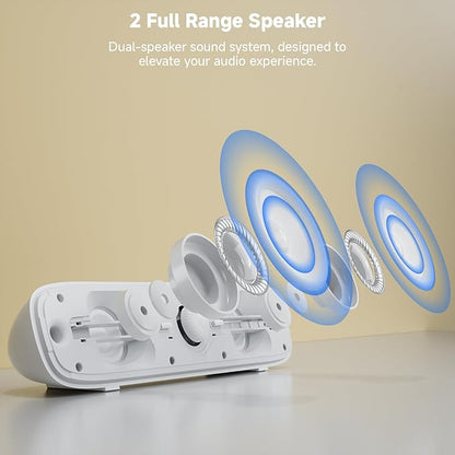 SOULION R90 Bluetooth Computer Speakers for Desktop, USB Powered 3.5mm AUX PC Speakers with LED Dynamic Light, Portable Soundbar Speaker with Rotary Volume Control for Laptop Monitor, White