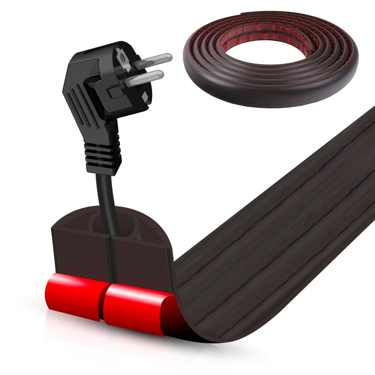 Floor Cord Cover Self Adhesive Cord Hider,10FT Cable Management, Extension Strip Protector for Wires, Prevent Cable Trips for Offices, Gyms, Exhibitions Cavity:0.39"(W) x 0.27"(H) Black