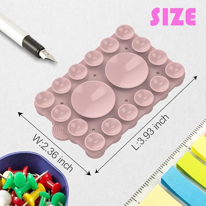 Double Sided Silicone Suction Phone Holder Mount,Compatible with iPhone and Android Cases Hands-Free Mirror Shower Phone Mount Strong Grip Holder (Light Pink, Double Sided 2PCS)