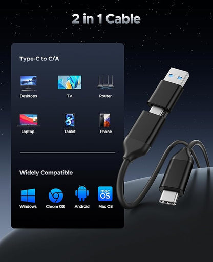 ORICO 4TB Portable SSD, Up to 460MB/s Speed External Solid State Drive, Hanging Hook Design, Plug & Play, USB-C & A 2-in-1 Cable, Portable Storage for Type-C Smartphones, Tablets, Laptops - C5C5