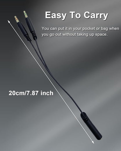Headphone Splitter 3.5mm Female to 2 Dual 3.5mm Male Headphone Mic Audio Y Splitter Cable for Computer Headset Microphone Gaming Speaker to Dual Jack PC Laptop Adapter,Black