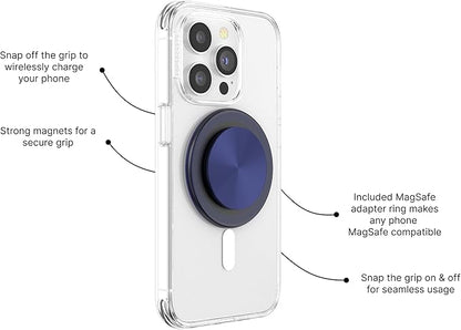 PopSockets Phone Grip for MagSafe with Kickstand, Magnetic Stand, Swappable Top, Secure Hold for iPhone MagSafe Cases, Phone & Tablet Grip - French Navy