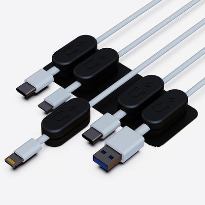 ChargeWorx Pack of 5 Magnetic Cable Clips, Cord Organizer for Office Desk, Nightstand, Car, or Wall, Adhesive Wire Holder for USB-C, Micro-USB, and Lightning Cables, Magnet Clips for Cable Management