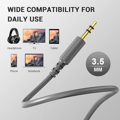 OneOdio 6.35mm to 3.5mm 6.6-9.8FT Stereo Adapter Cable Compatible with AMPs, Electronic Keyboards, Mixers, Guitars and Pro10/Pro30/Pro50 Headphones of OneOdio-Gray