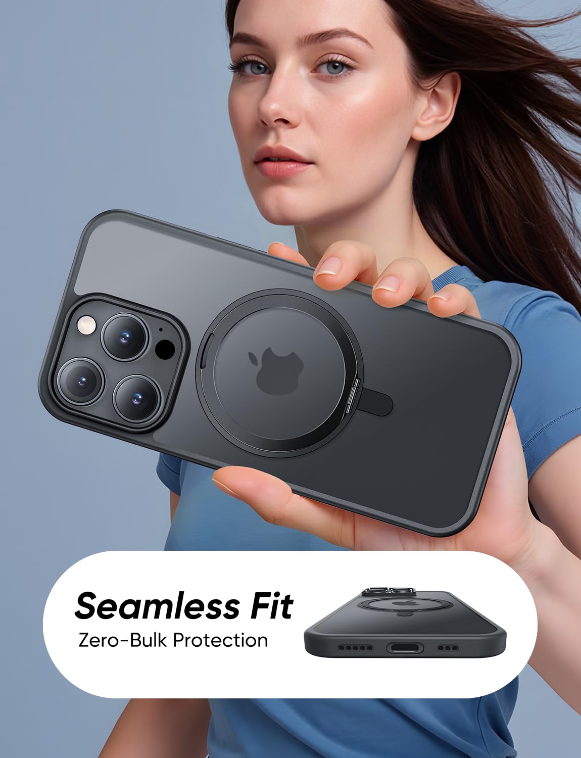 MAGIC JOHN 360° Rotatable Magnetic Invisible Stand for iPhone 14 Pro Case [Anti-Slip Grip] [Compatible with MagSafe] 16FT Shockproof for iPhone 14 Pro Case with Kickstand, Black